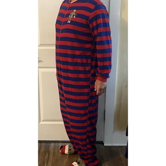 NICK & NORA Sock Monkey One Piece Pajamas Sleepwear Footed Adult XL Full Zip SEE - Picture 2 of 15